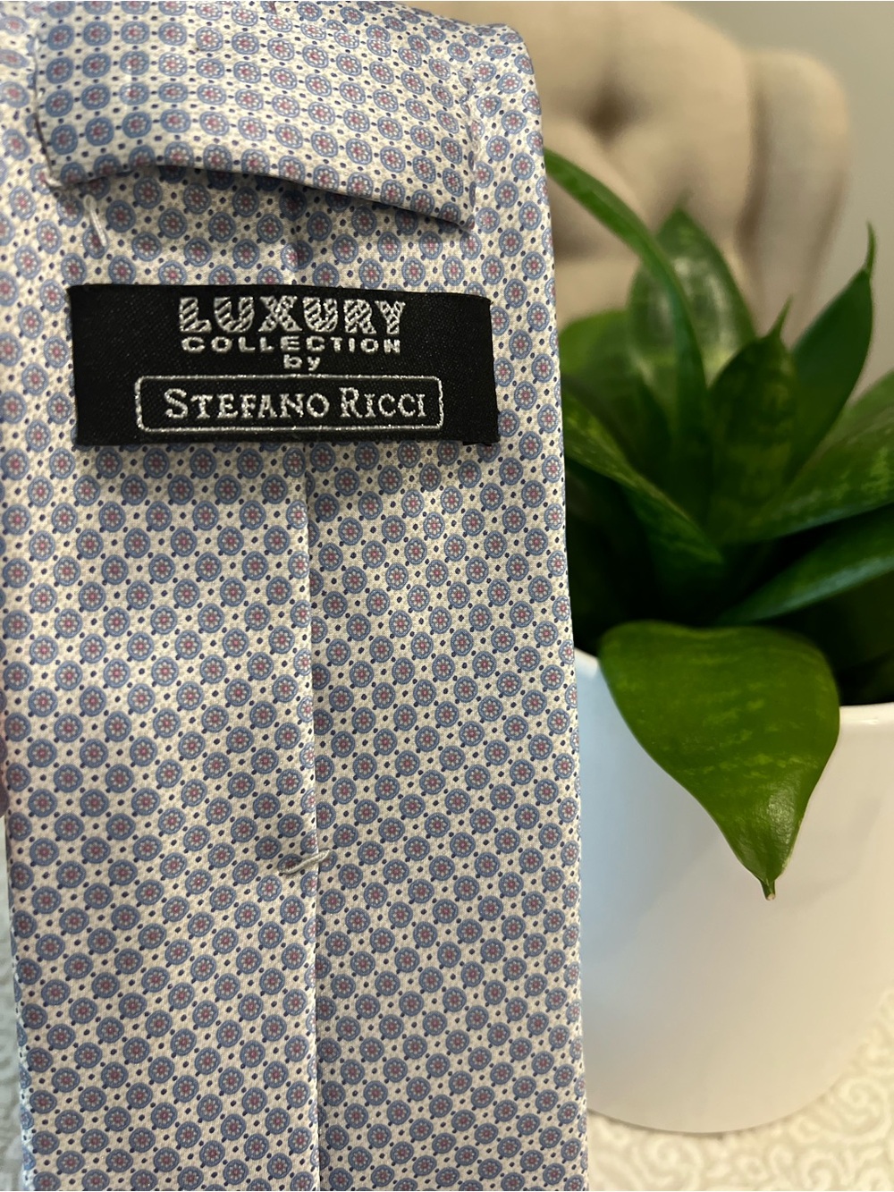 Stefano Ricci 100% Silk Tie Blue Medallion Print Luxury Italian Designer Tie - Picture 7 of 7